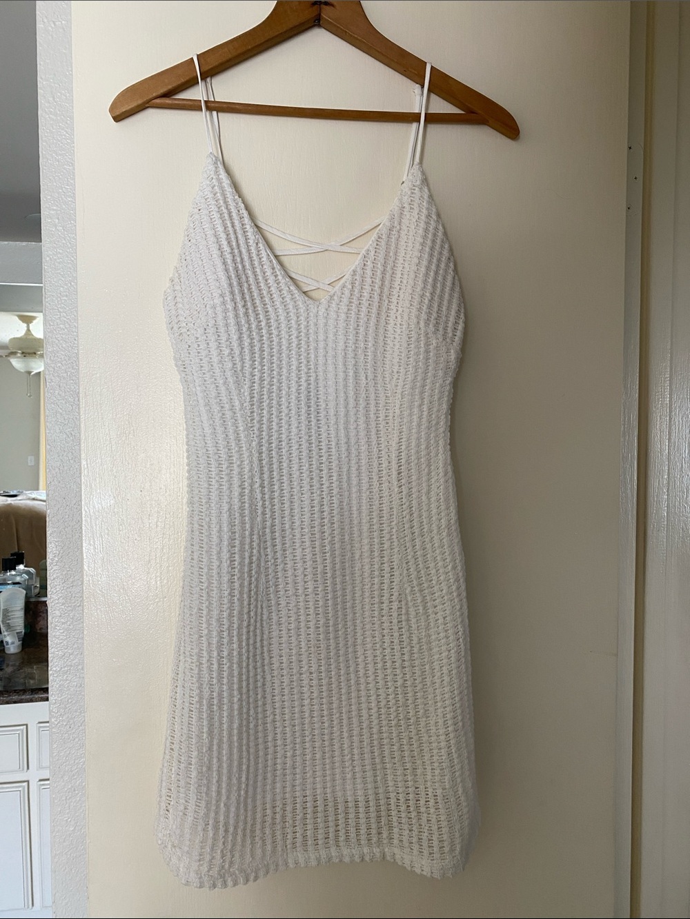 White Knit Dress with Adjustable Straps and Crisscross Back